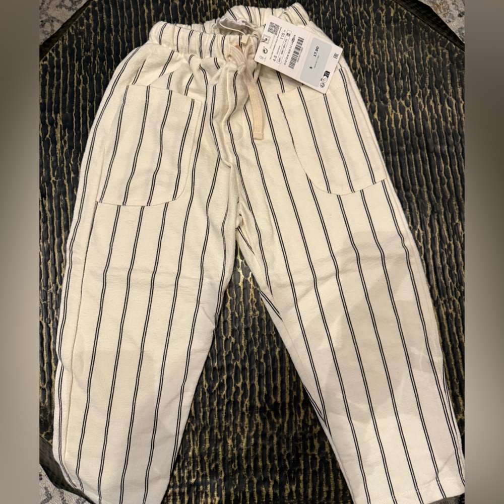 Zara Cream and Black Striped Trousers